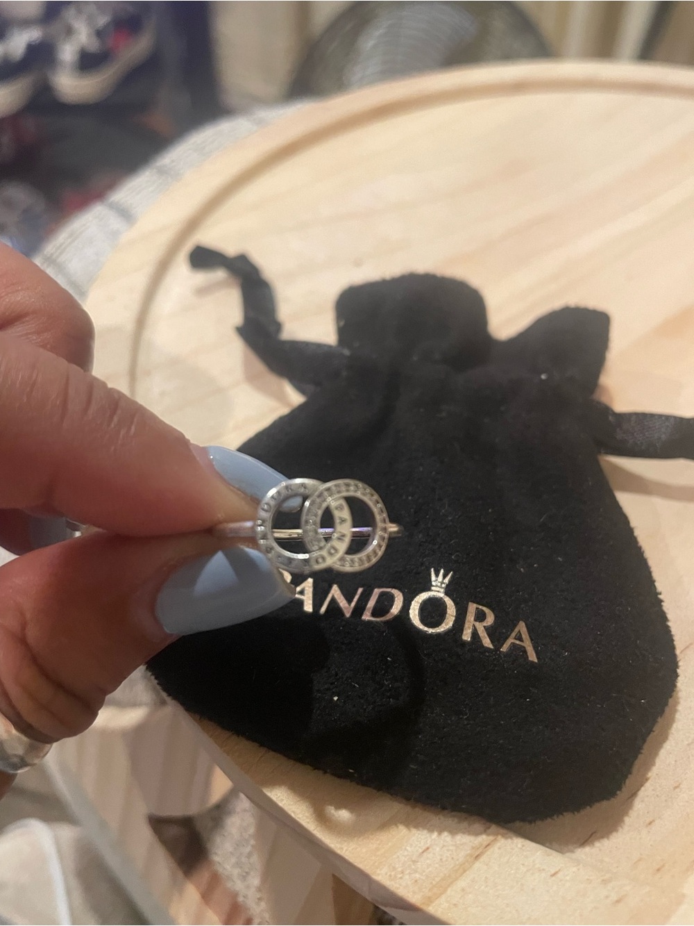 Pandora Silver Interlocking Circle Ring with Pavé Detail
